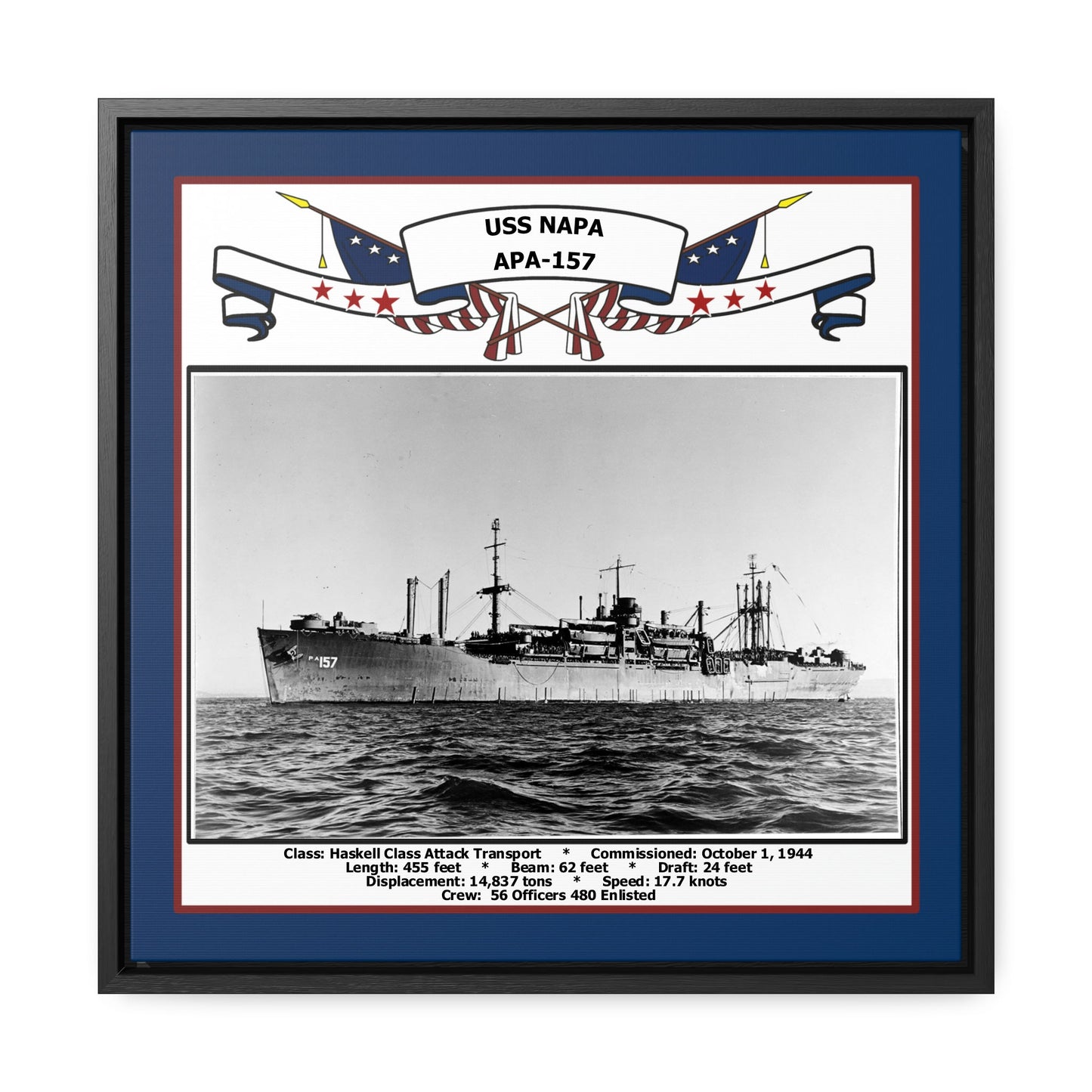 USS Napa APA-157 Navy Floating Frame Photo Front View