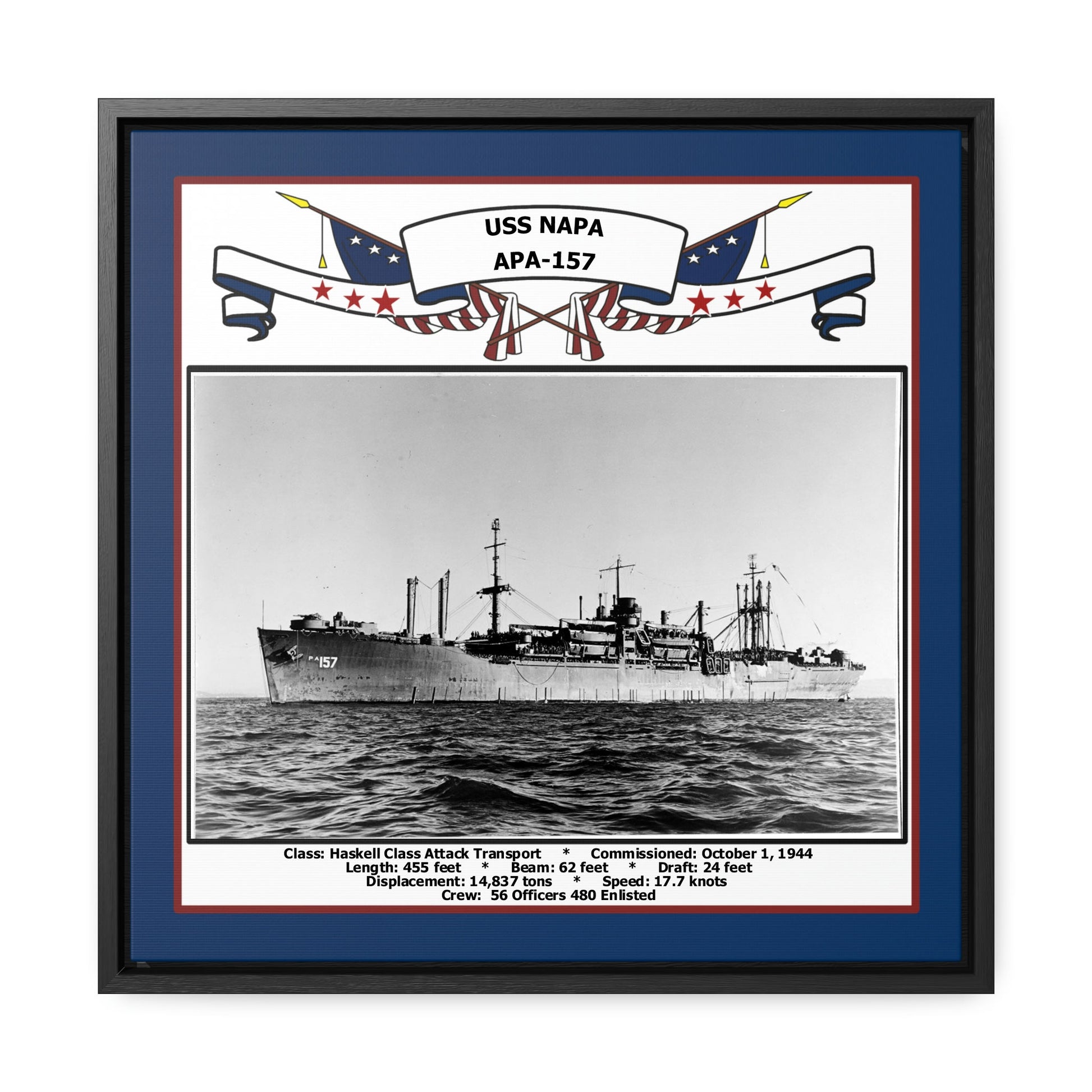 USS Napa APA-157 Navy Floating Frame Photo Front View