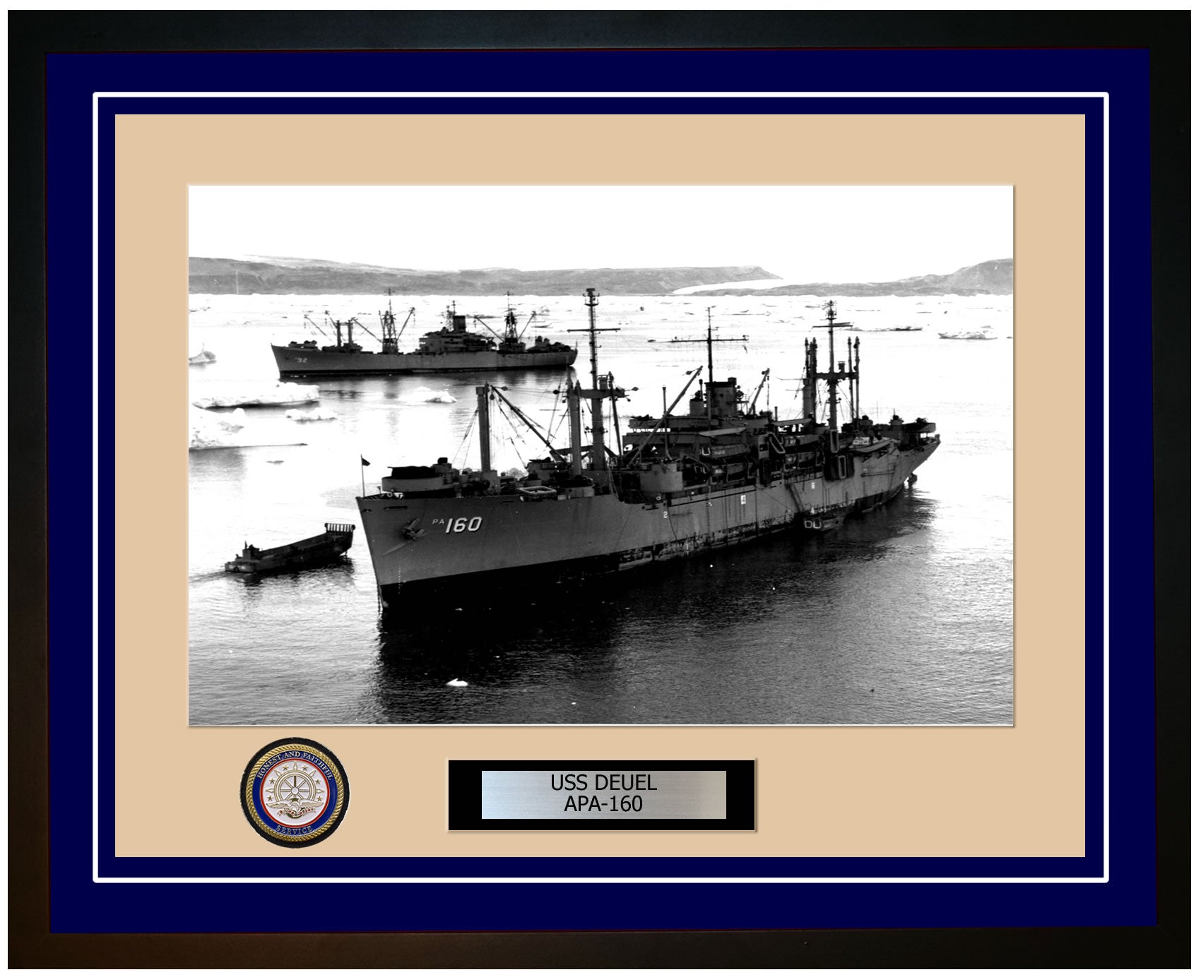 USS Deuel APA-160 Framed Navy Ship Photo Blue