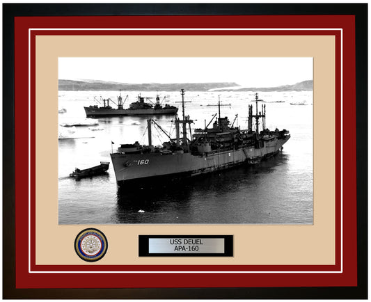 USS Deuel APA-160 Framed Navy Ship Photo Burgundy