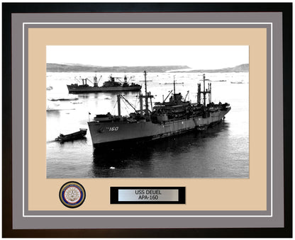 USS Deuel APA-160 Framed Navy Ship Photo Grey