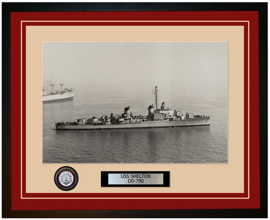 USS SHELTON DD-790 Framed Navy Ship Photo Burgundy