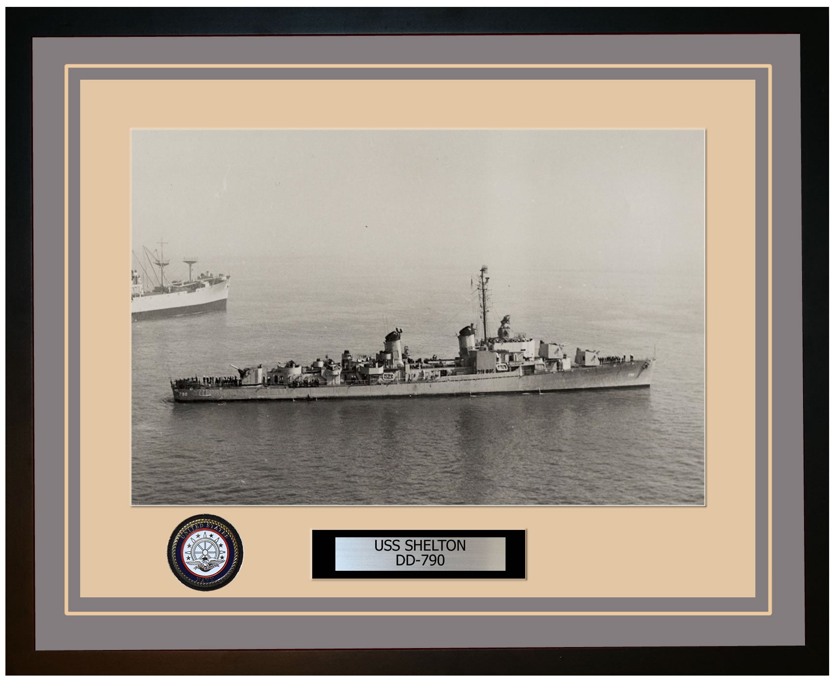 USS SHELTON DD-790 Framed Navy Ship Photo Grey