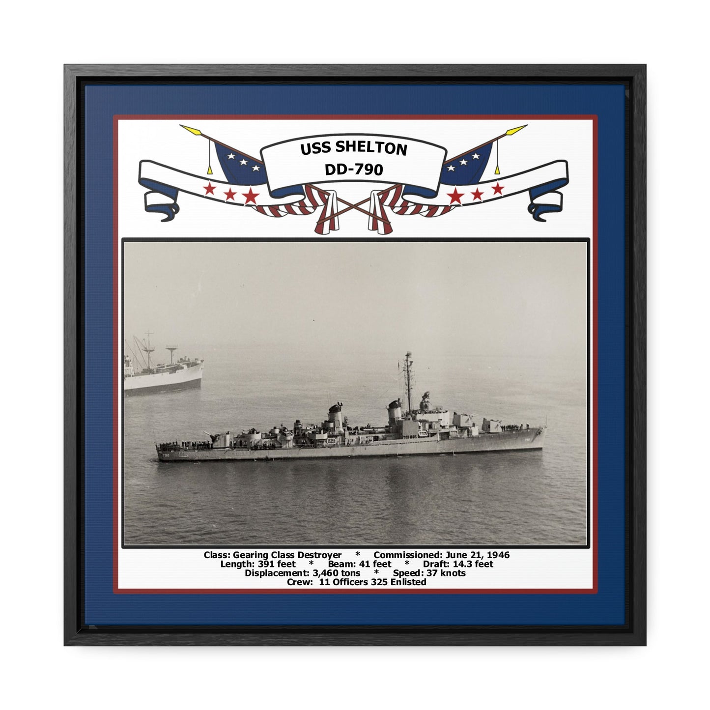 USS Shelton DD-790 Navy Floating Frame Photo Front View