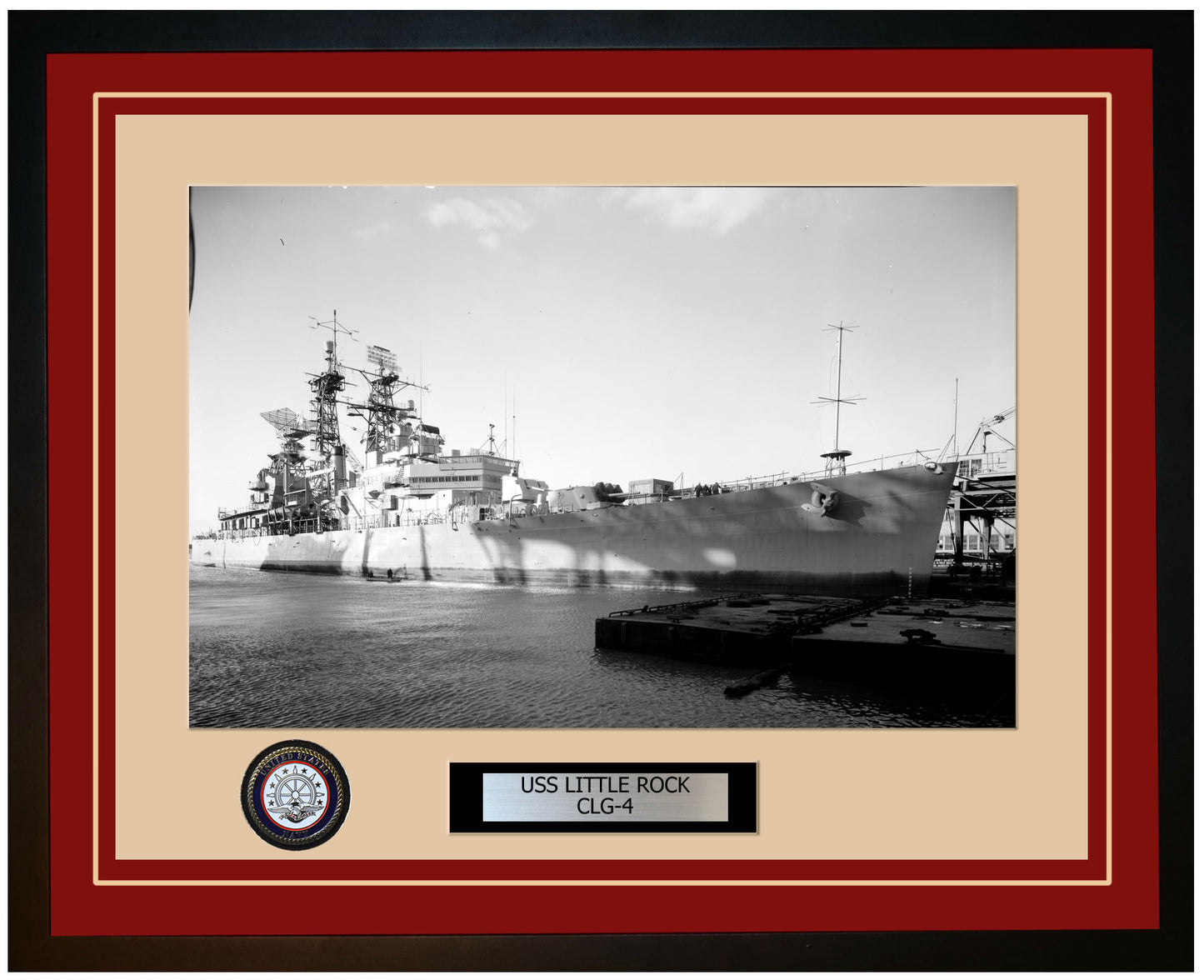 USS LITTLE ROCK CLG-4 Framed Navy Ship Photo Burgundy