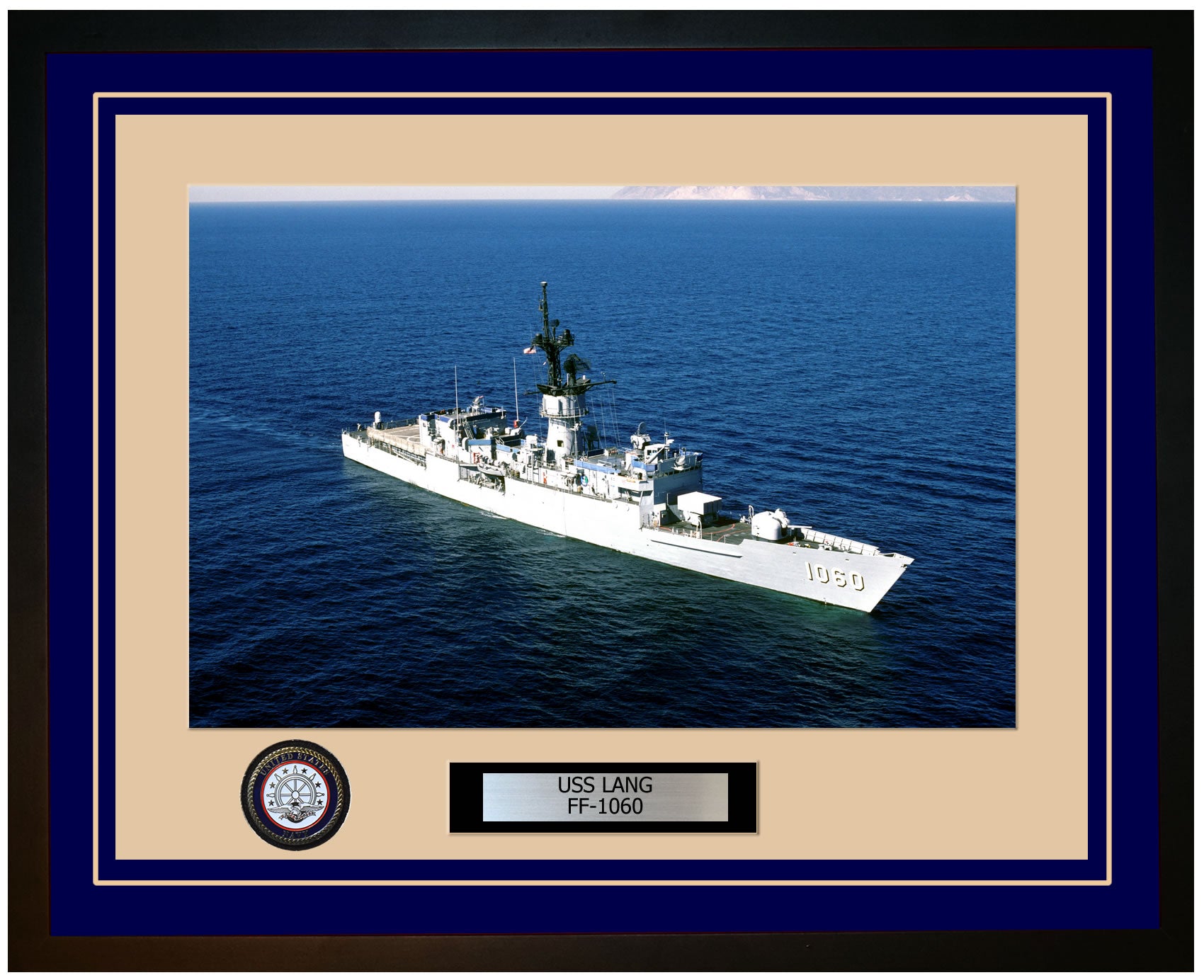 USS LANG FF-1060 Framed Navy Ship Photo Blue