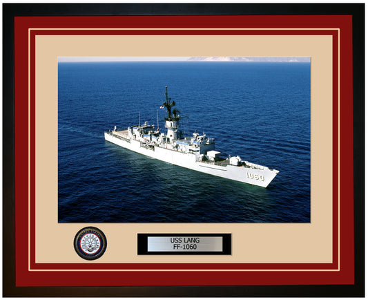 USS LANG FF-1060 Framed Navy Ship Photo Burgundy