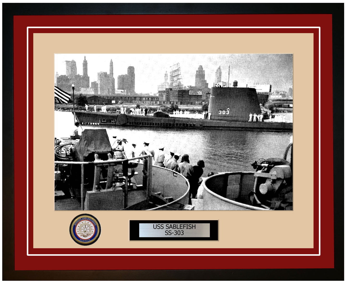 USS Sablefish SS-303 Framed Navy Ship Photo Burgundy
