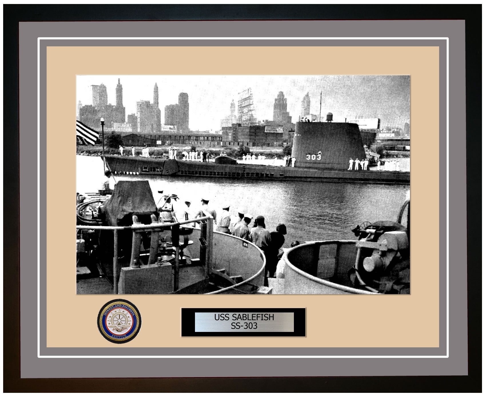 USS Sablefish SS-303 Framed Navy Ship Photo Grey