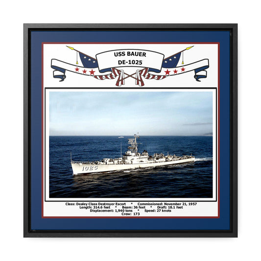 USS Bauer DE-1025 Navy Floating Frame Photo Front View
