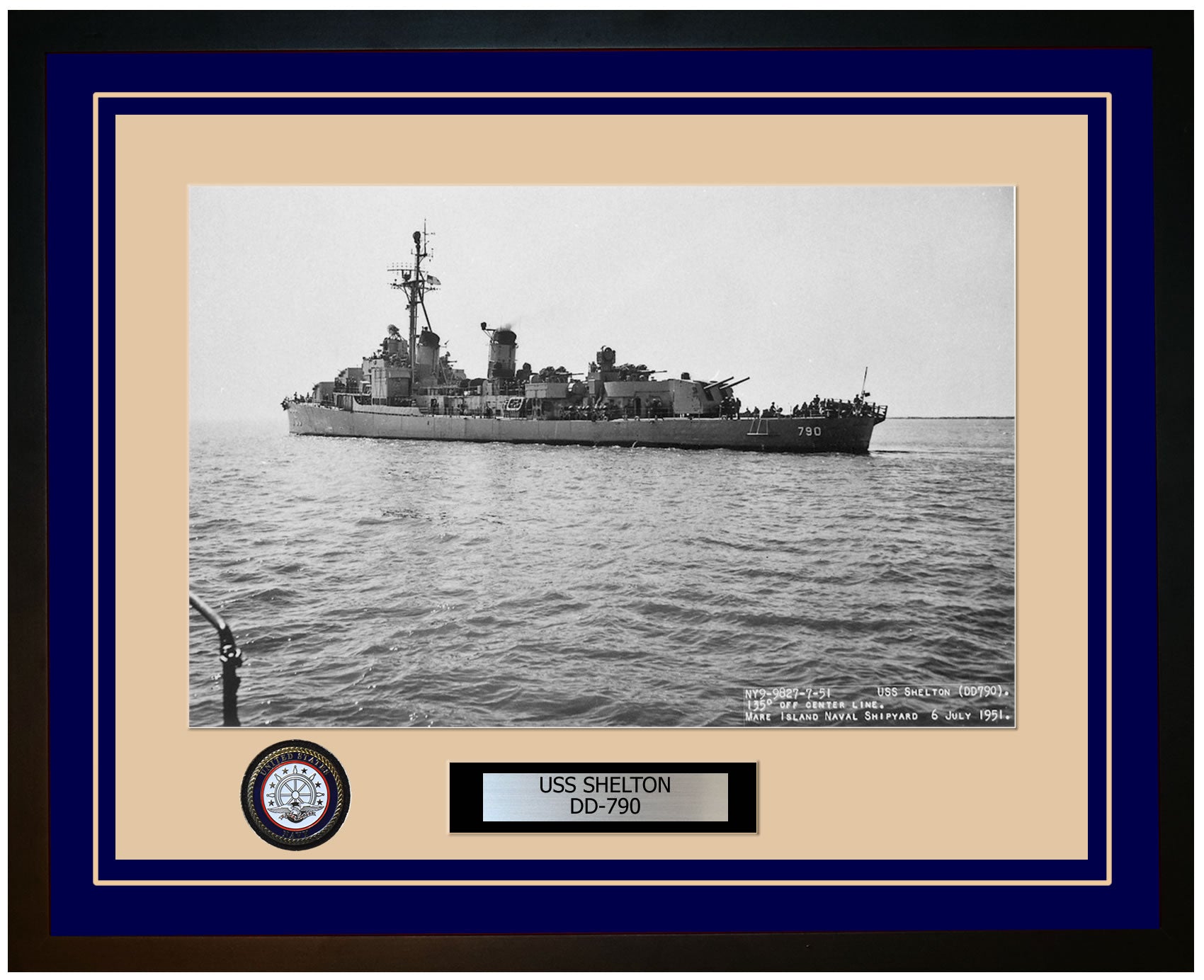 USS SHELTON DD-790 Framed Navy Ship Photo Blue
