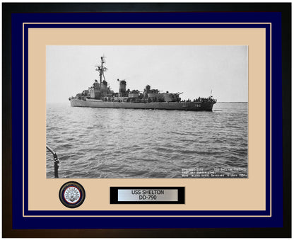 USS SHELTON DD-790 Framed Navy Ship Photo Blue