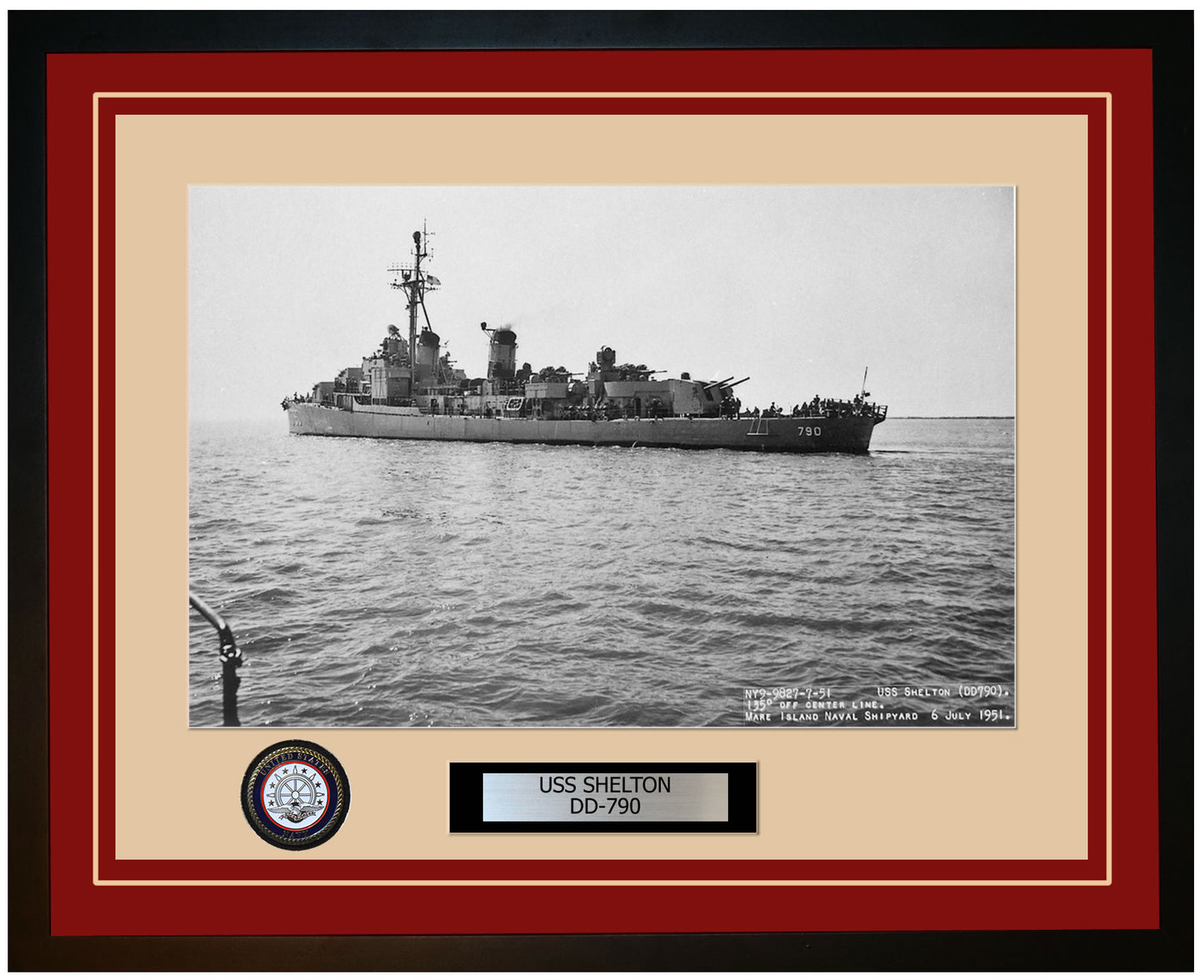 USS SHELTON DD-790 Framed Navy Ship Photo Burgundy