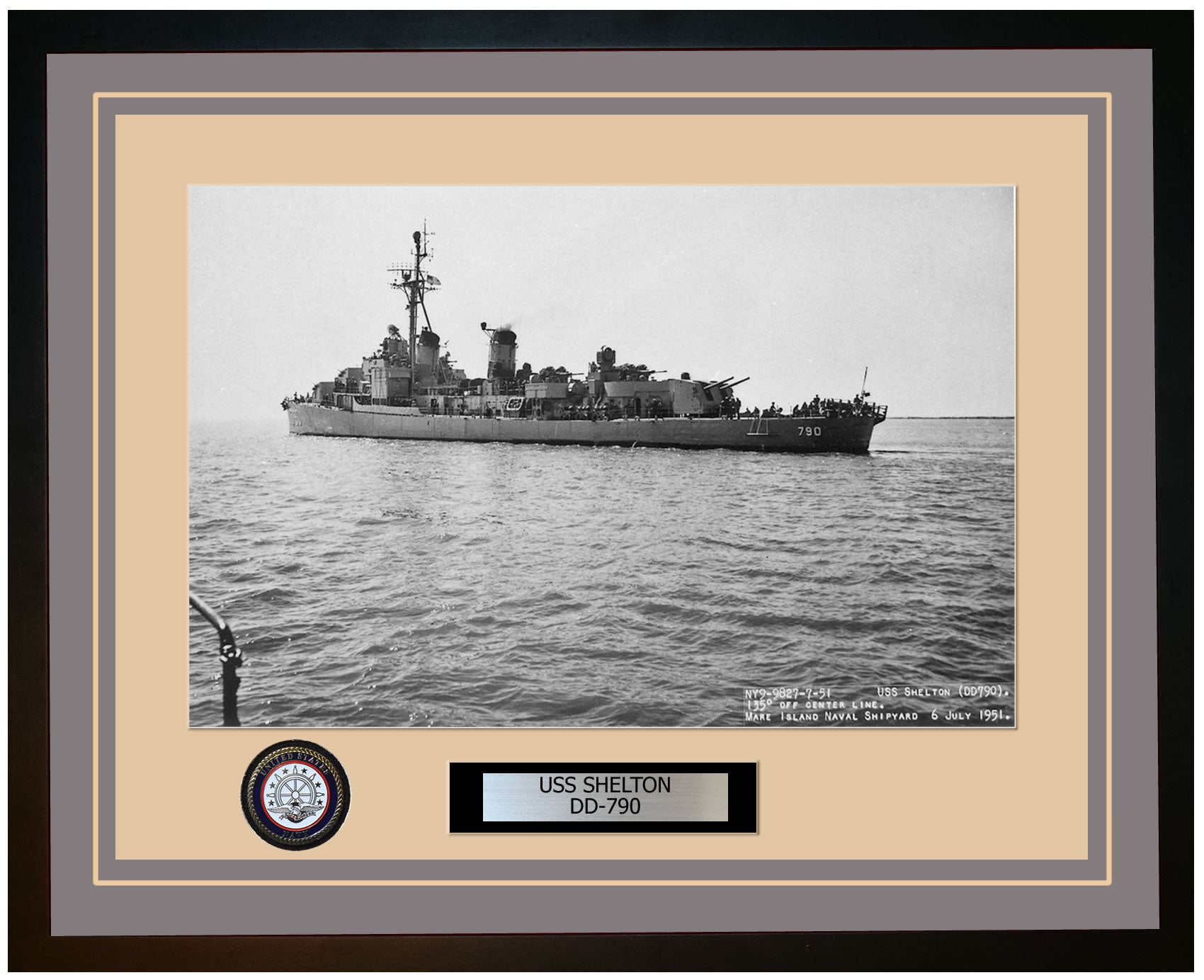 USS SHELTON DD-790 Framed Navy Ship Photo Grey