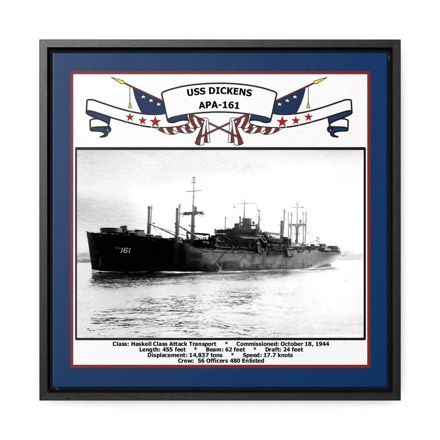 USS Dickens APA-161 Navy Floating Frame Photo Front View
