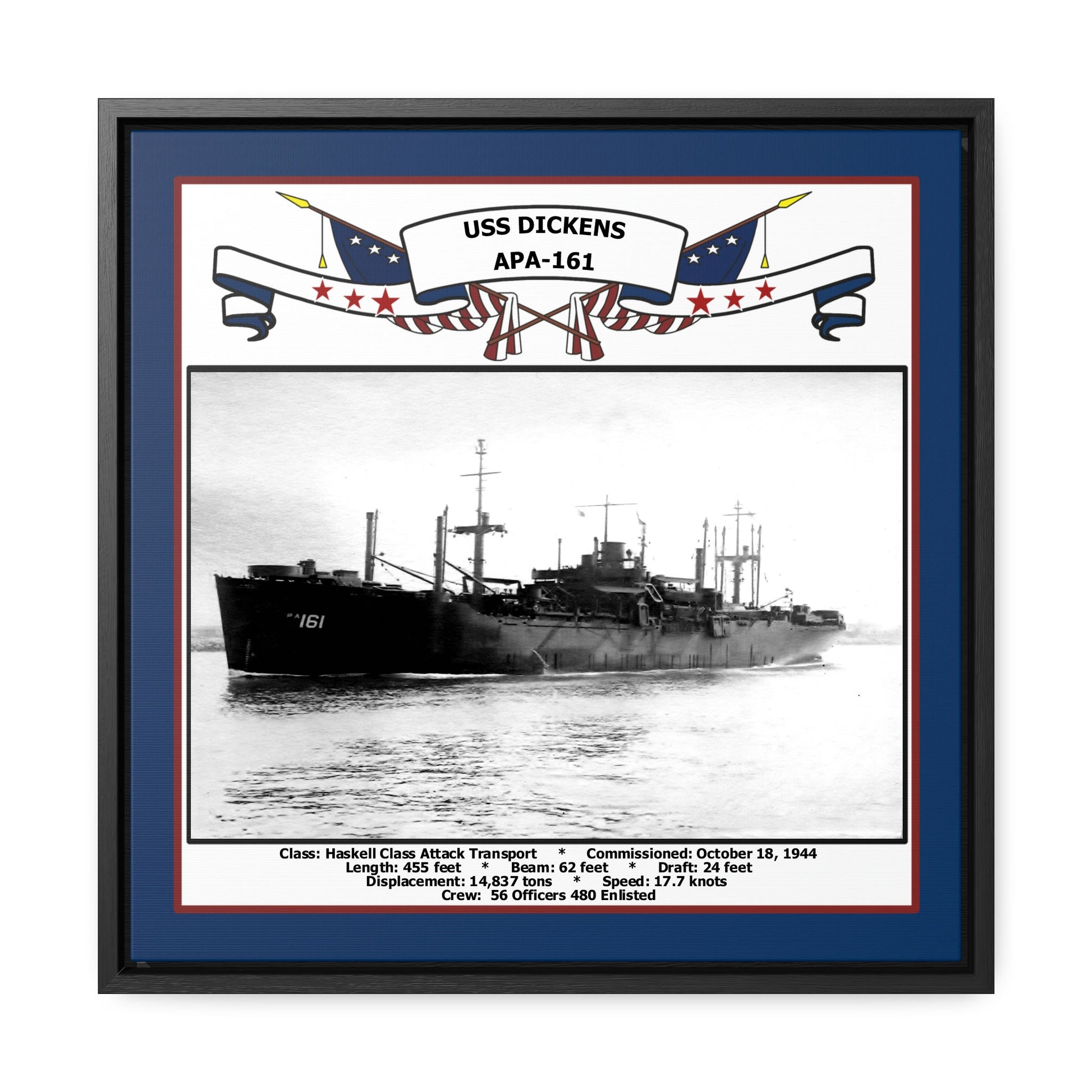USS Dickens APA-161 Navy Floating Frame Photo Front View