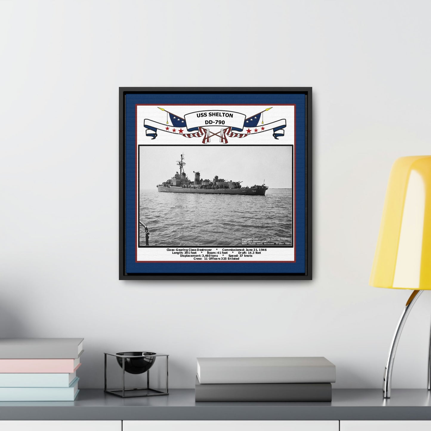 USS Shelton DD-790 Navy Floating Frame Photo Desk View