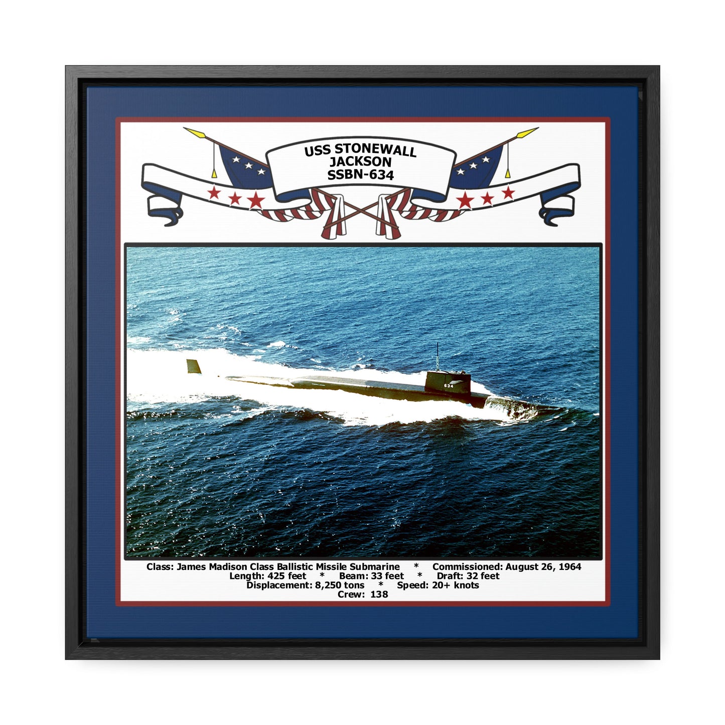 USS Stonewall Jackson SSBN-634 Navy Floating Frame Photo Front View