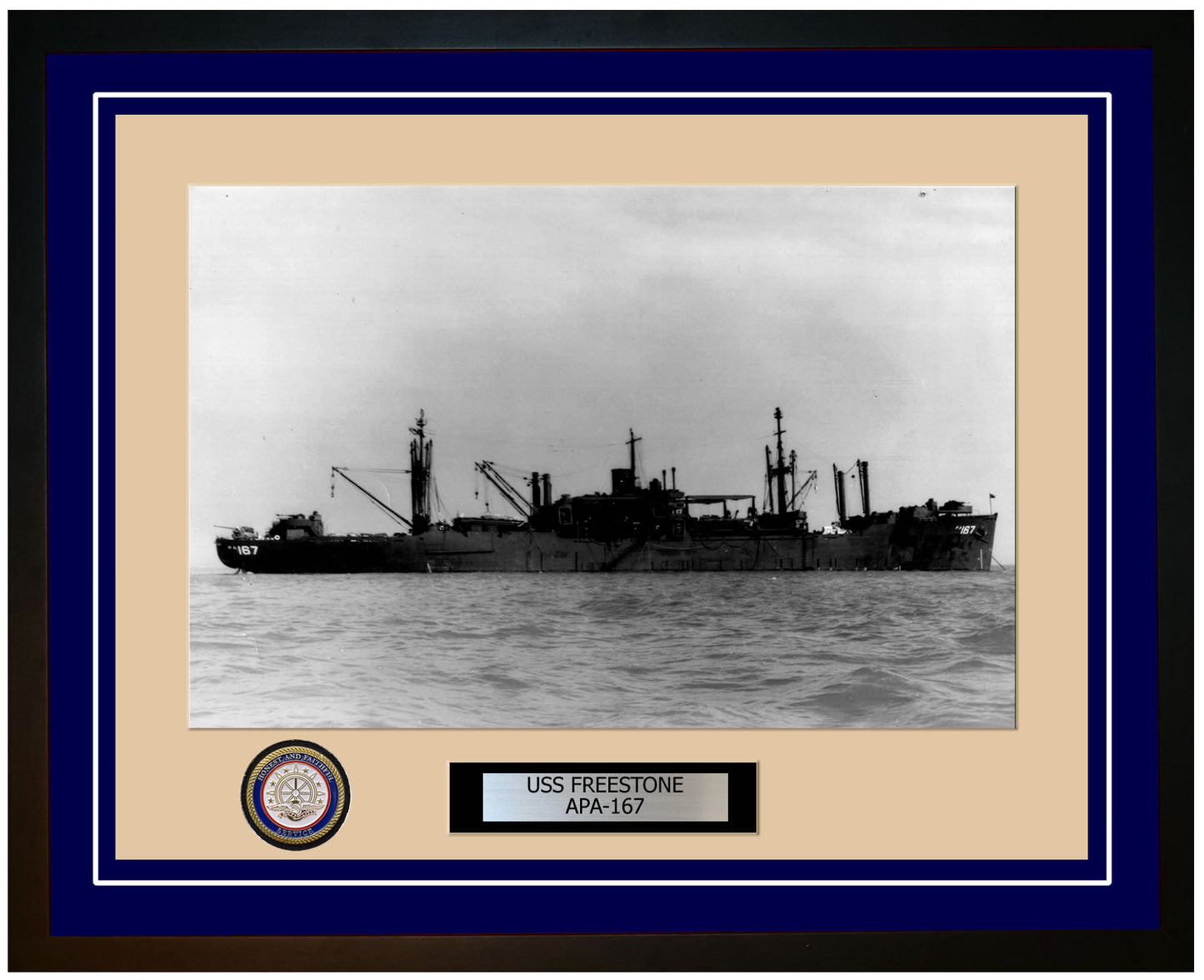 USS Freestone APA-167 Framed Navy Ship Photo Blue