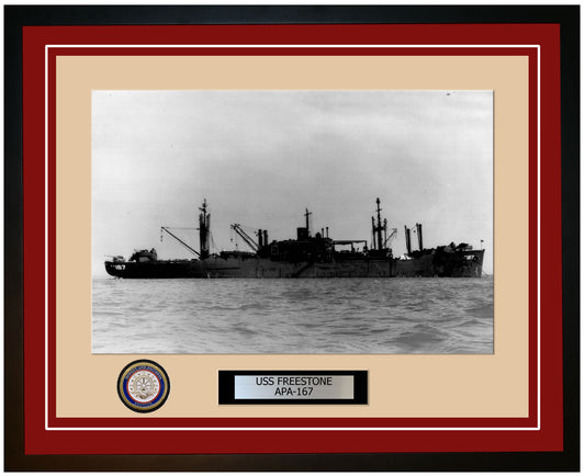 USS Freestone APA-167 Framed Navy Ship Photo Burgundy