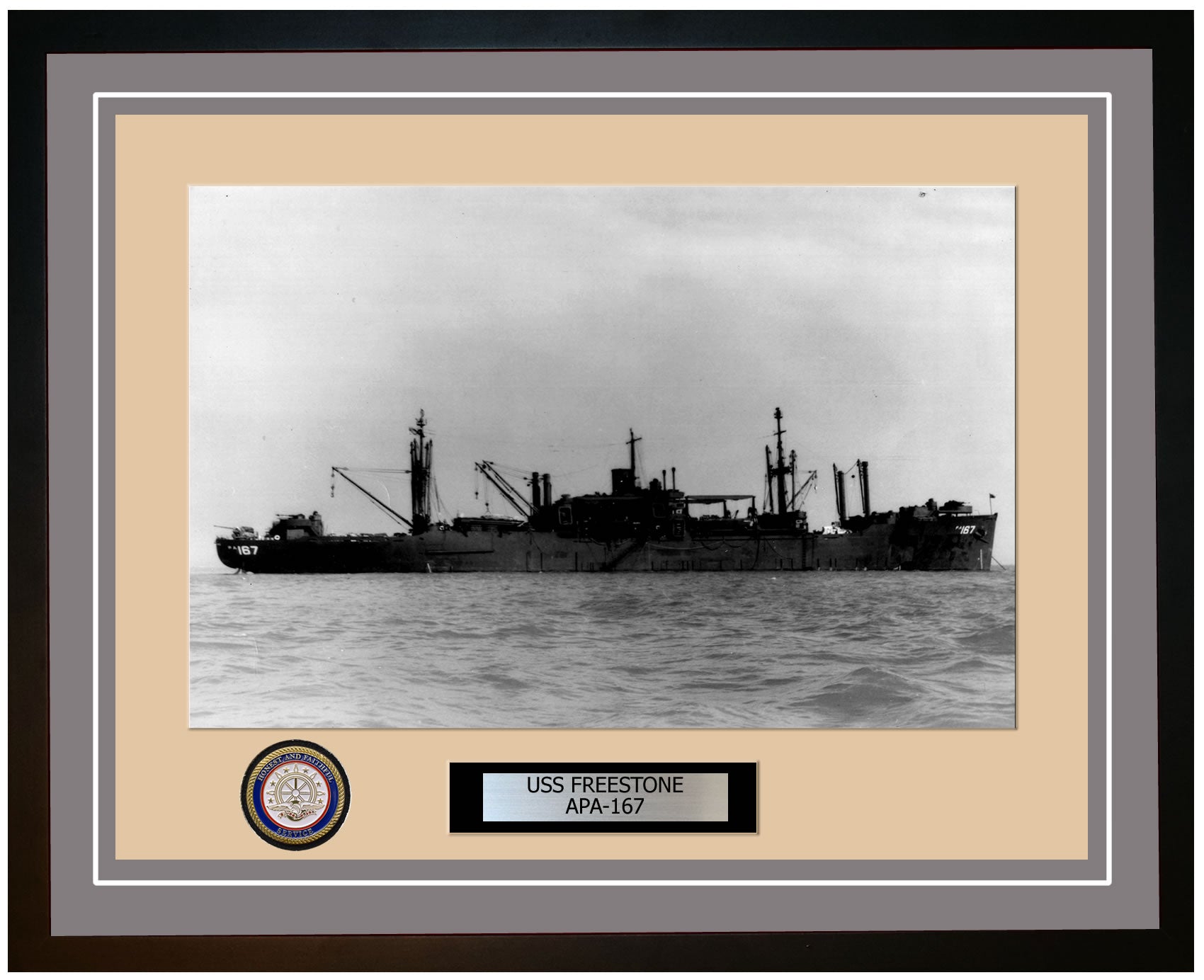 USS Freestone APA-167 Framed Navy Ship Photo Grey
