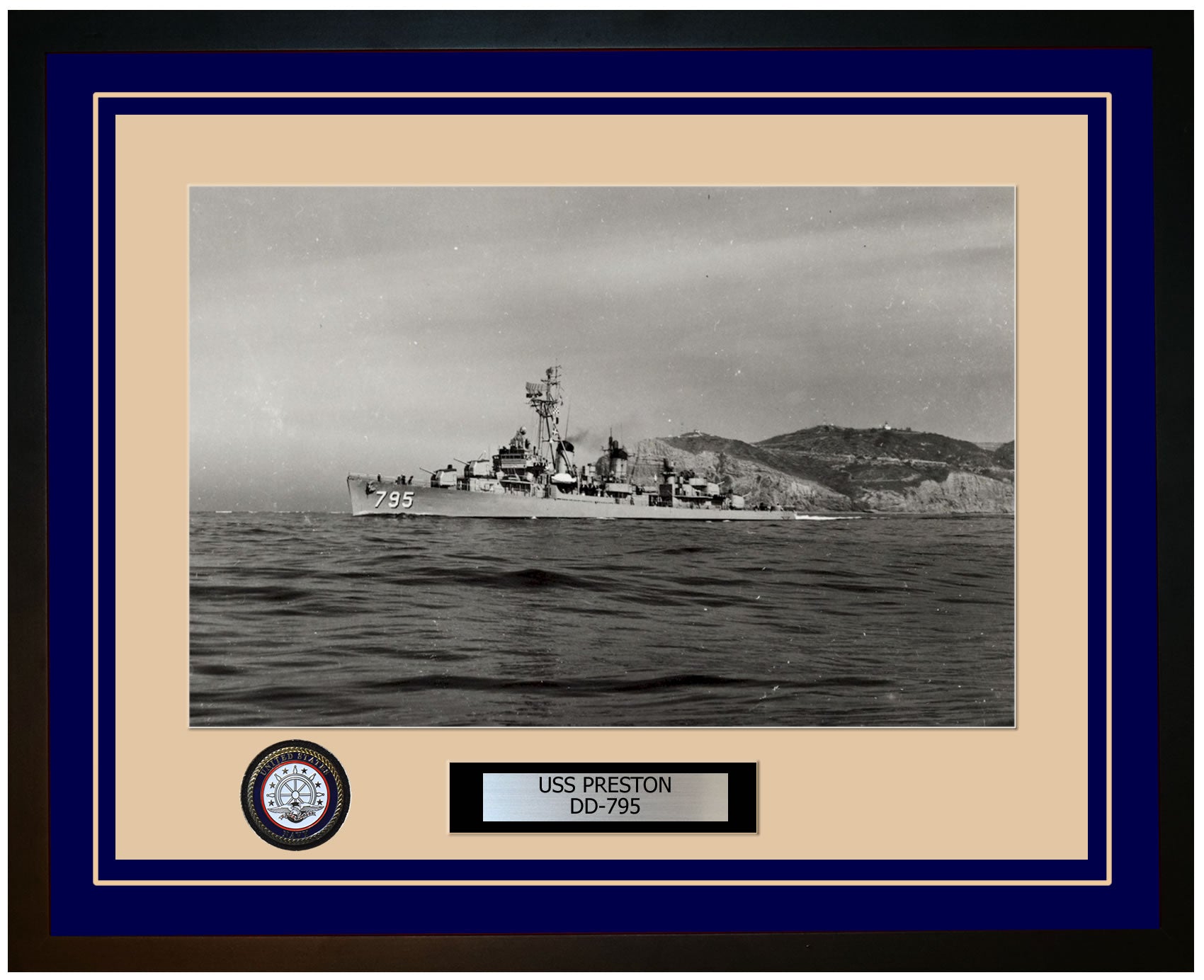 USS PRESTON DD-795 Framed Navy Ship Photo Blue