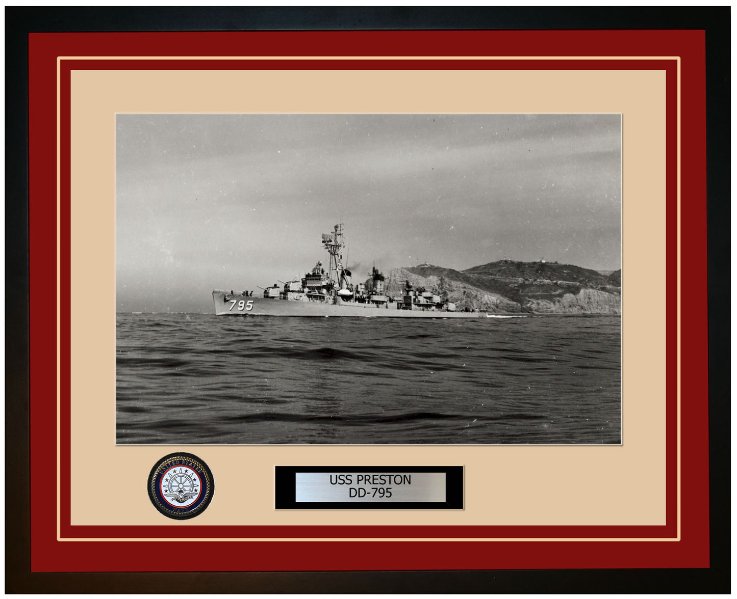 USS PRESTON DD-795 Framed Navy Ship Photo Burgundy