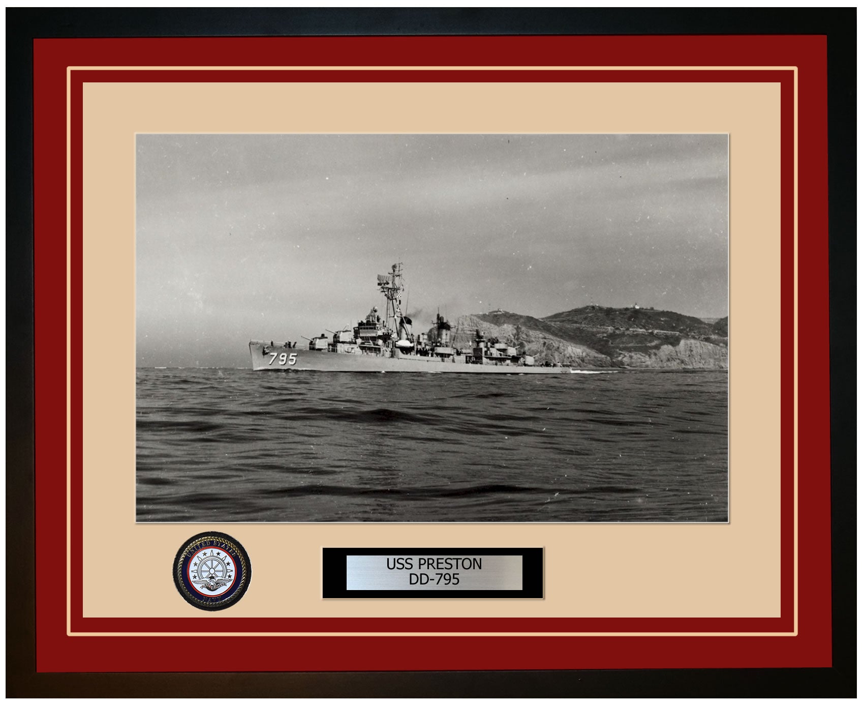 USS PRESTON DD-795 Framed Navy Ship Photo Burgundy