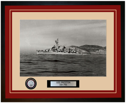 USS PRESTON DD-795 Framed Navy Ship Photo Burgundy