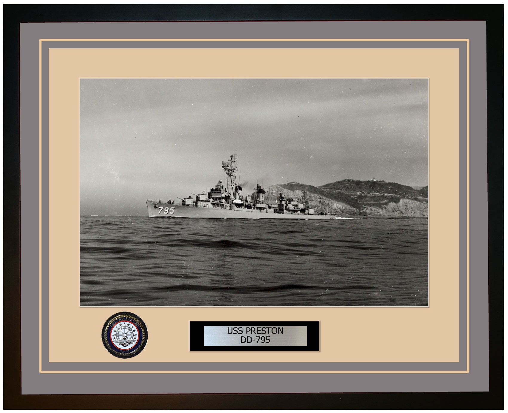 USS PRESTON DD-795 Framed Navy Ship Photo Grey