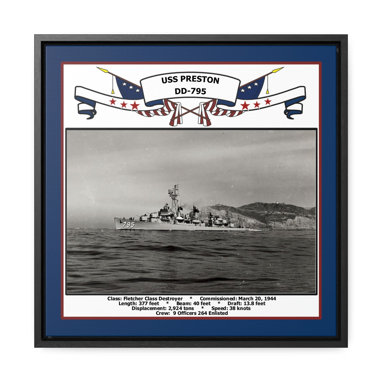 USS Preston DD-795 Navy Floating Frame Photo Front View