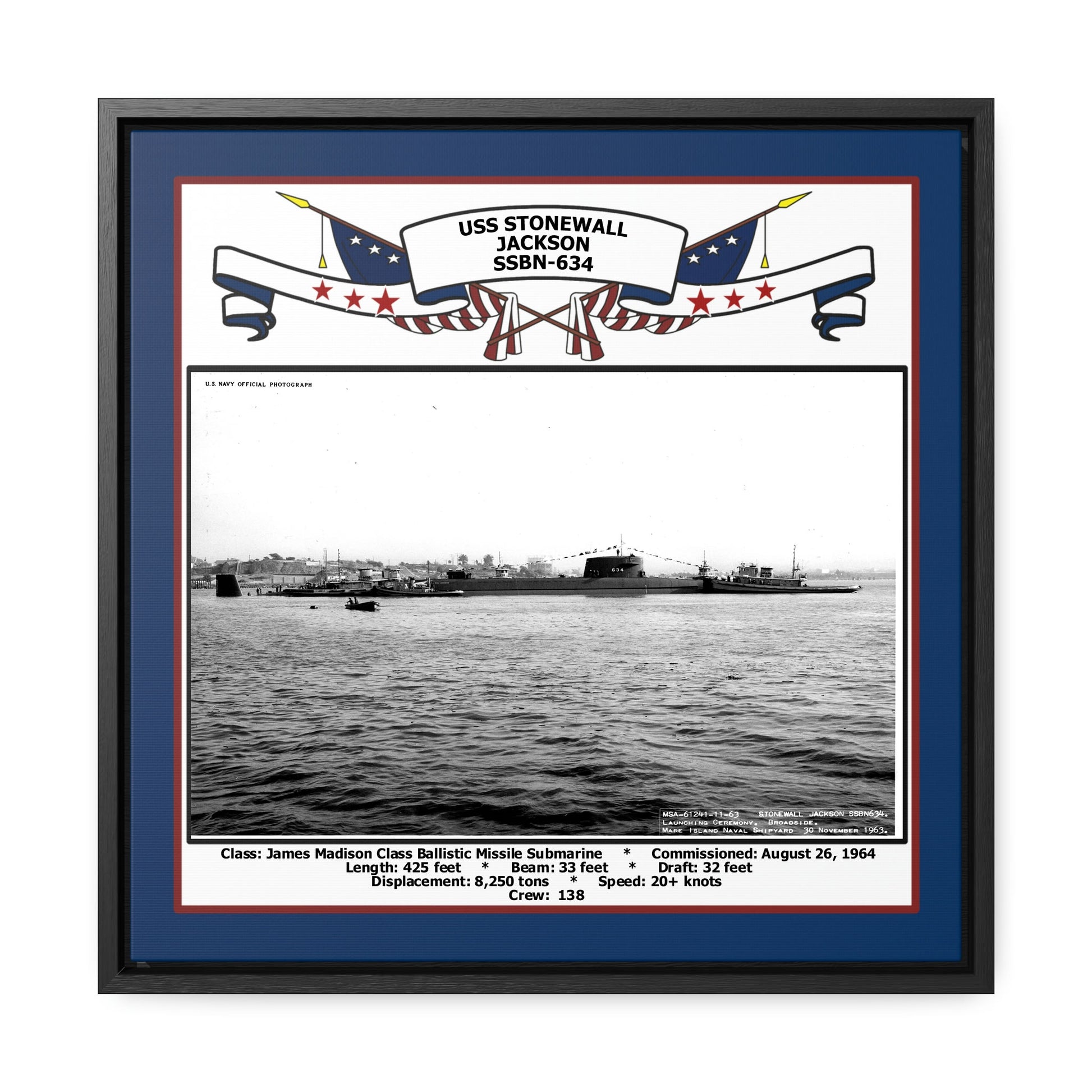USS Stonewall Jackson SSBN-634 Navy Floating Frame Photo Front View