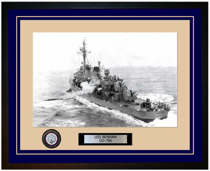 USS BENHAM DD-796 Framed Navy Ship Photo Blue
