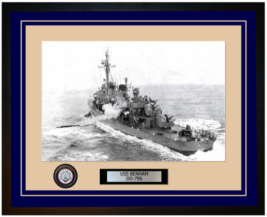 USS BENHAM DD-796 Framed Navy Ship Photo Blue