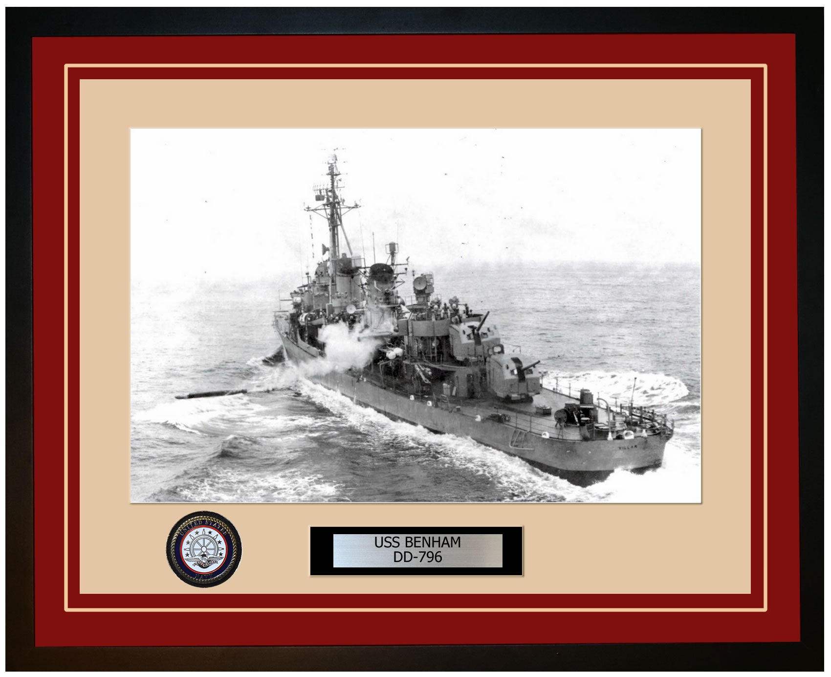 USS BENHAM DD-796 Framed Navy Ship Photo Burgundy