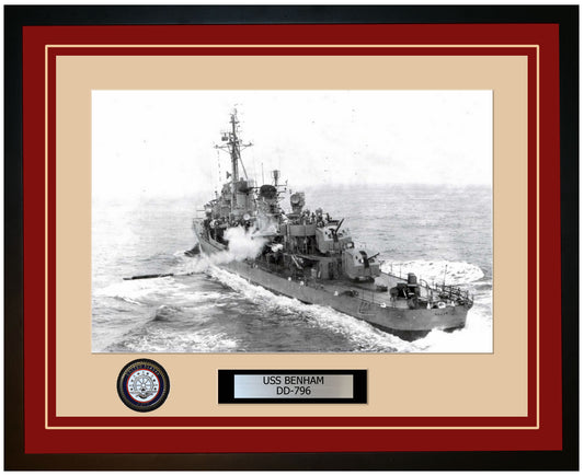USS BENHAM DD-796 Framed Navy Ship Photo Burgundy
