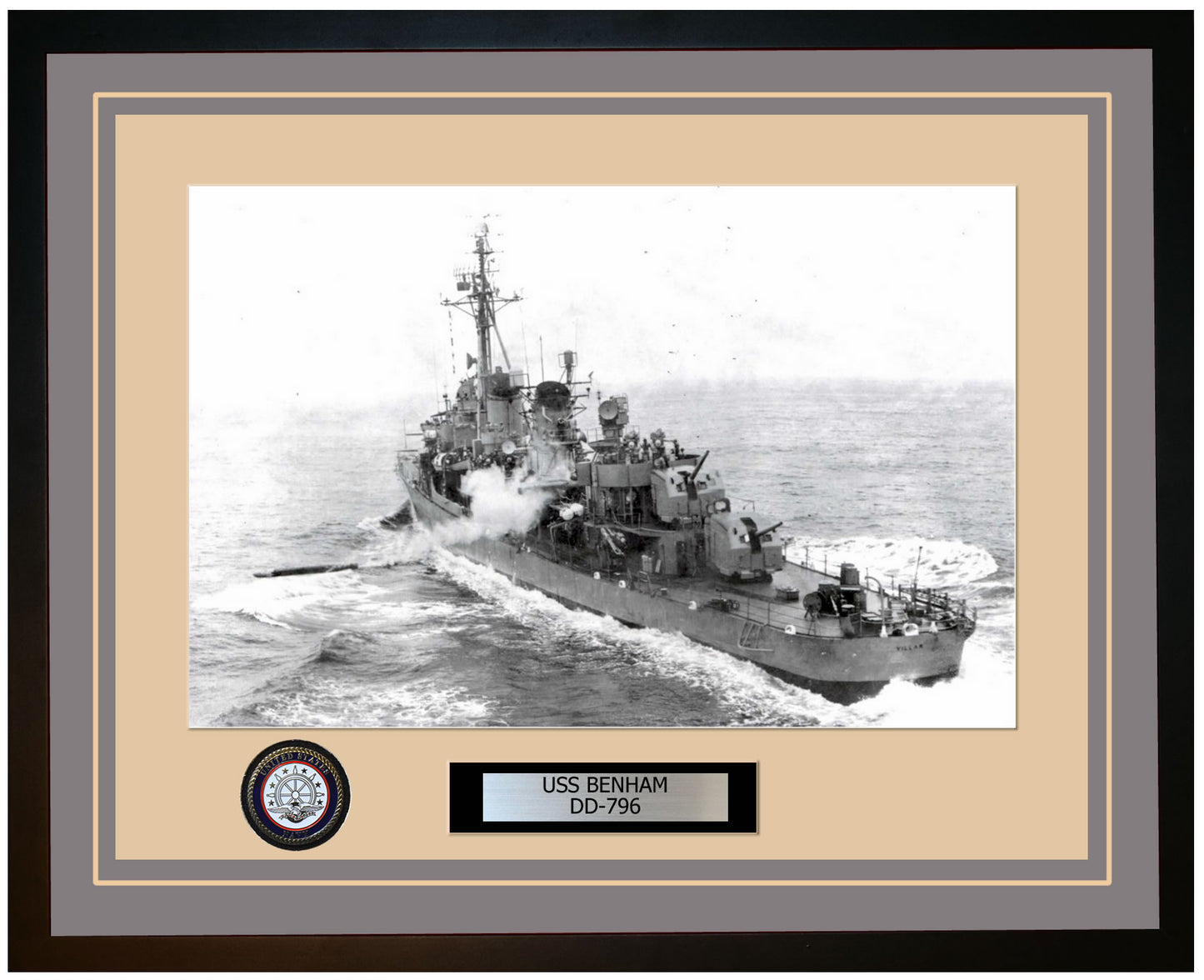 USS BENHAM DD-796 Framed Navy Ship Photo Grey