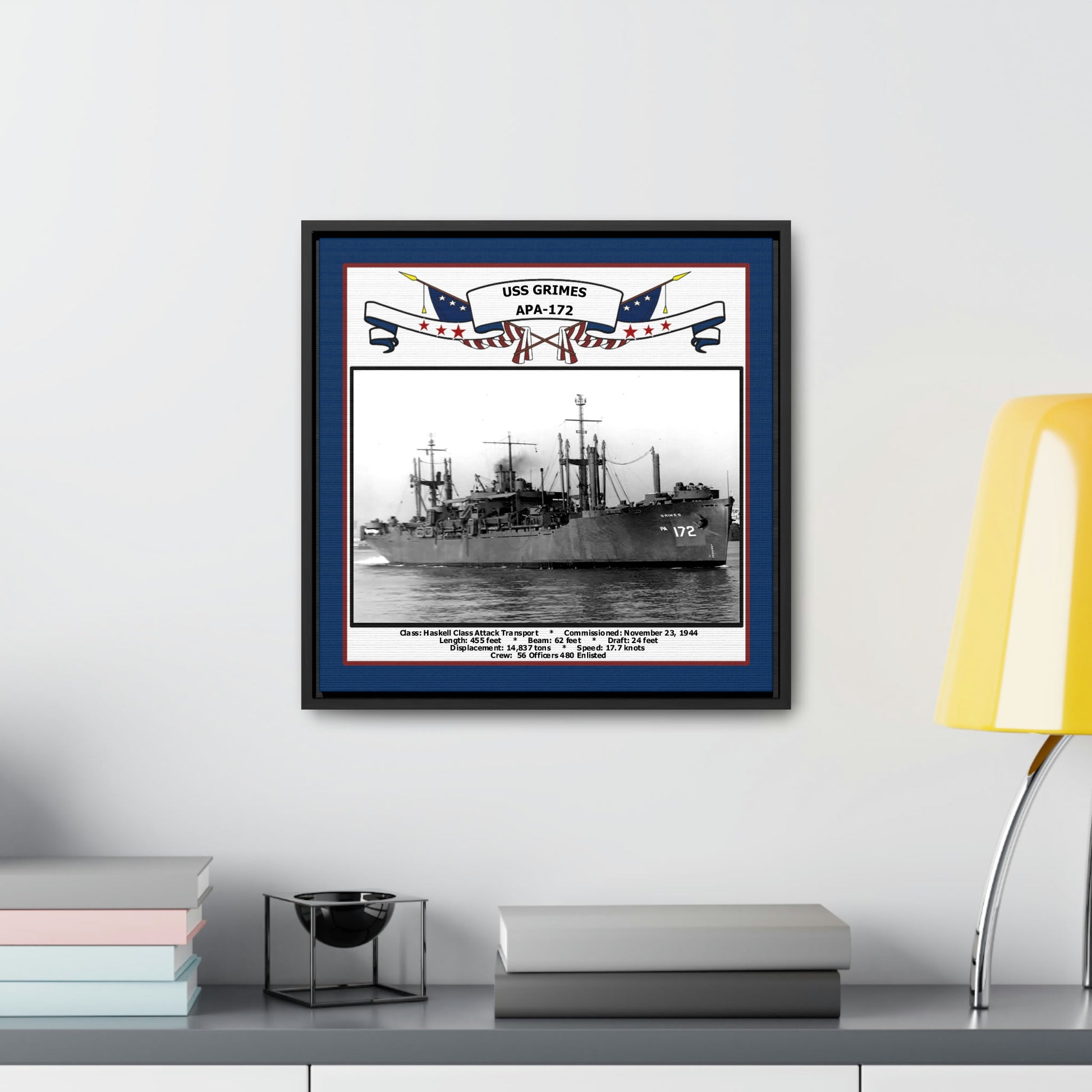 USS Grimes APA-172 Navy Floating Frame Photo Desk View