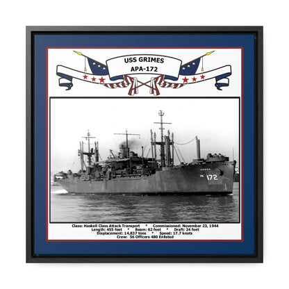 USS Grimes APA-172 Navy Floating Frame Photo Front View