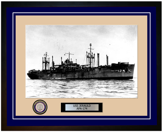 USS Jerauld APA-174 Framed Navy Ship Photo Blue