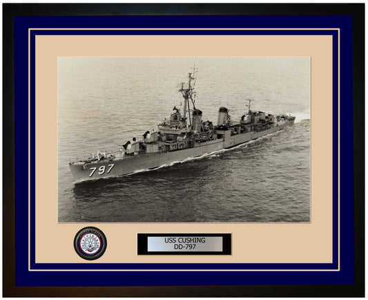 USS CUSHING DD-797 Framed Navy Ship Photo Blue