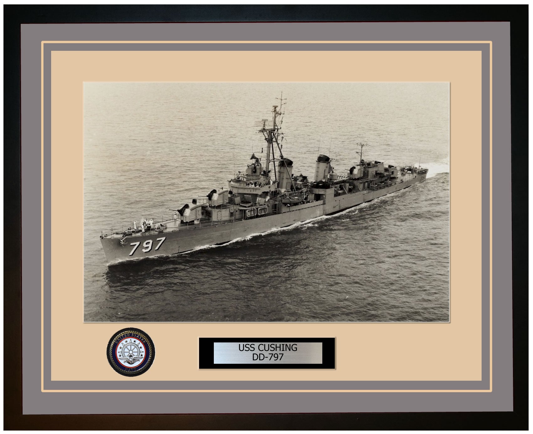 USS CUSHING DD-797 Framed Navy Ship Photo Grey