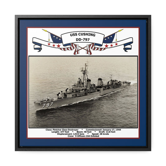 USS Cushing DD-797 Navy Floating Frame Photo Front View