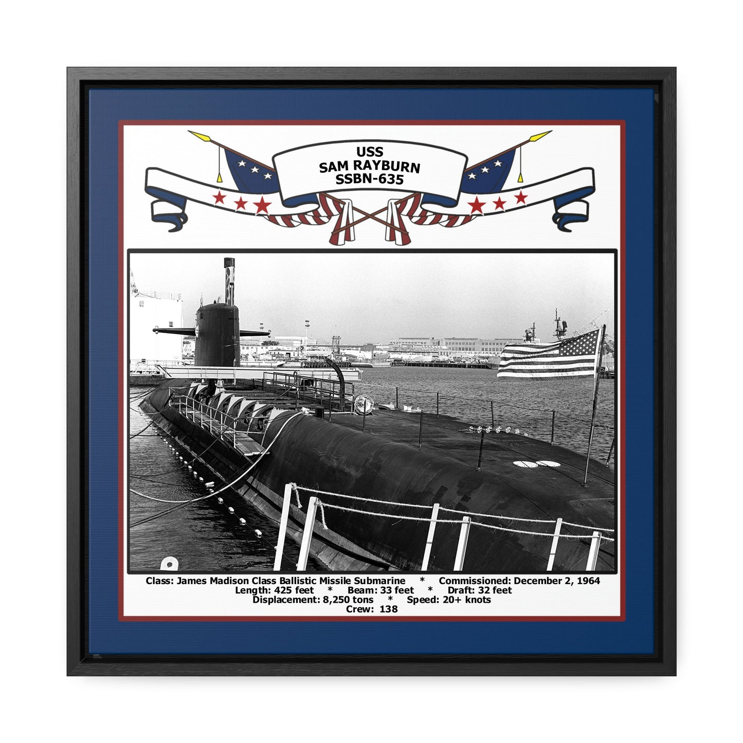 USS Sam Rayburn SSBN-635 Navy Floating Frame Photo Front View