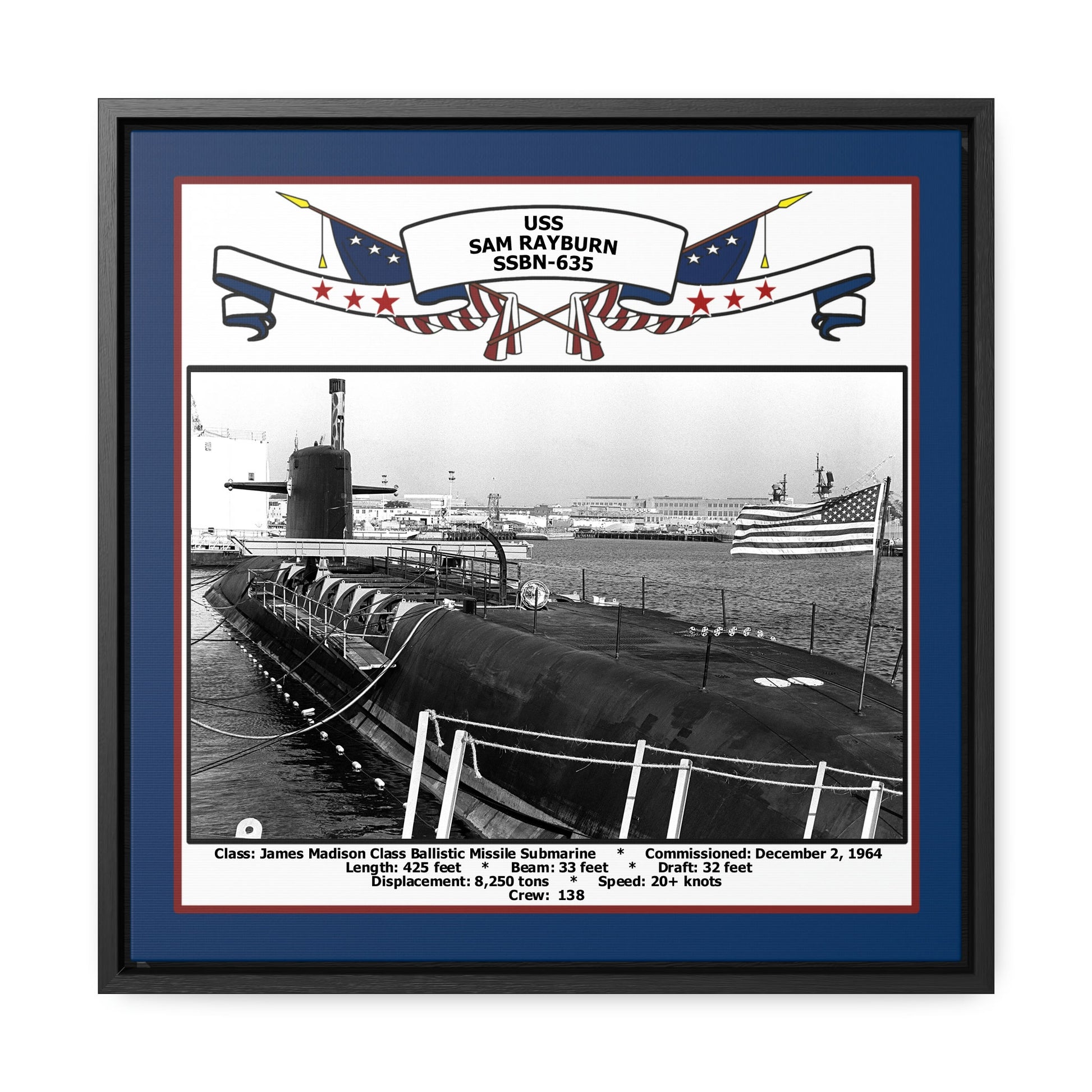 USS Sam Rayburn SSBN-635 Navy Floating Frame Photo Front View
