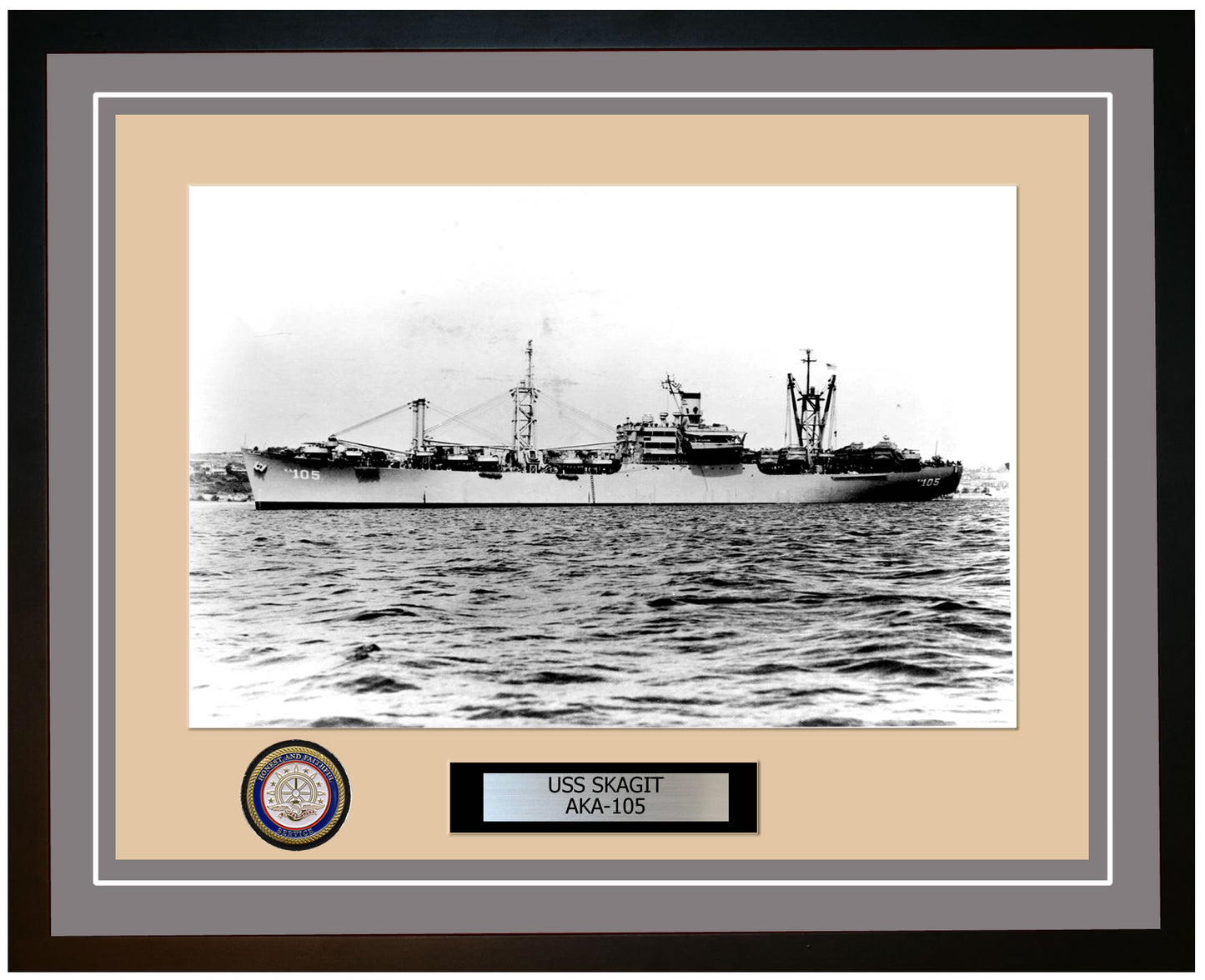 USS Skagit AKA-105 Framed Navy Ship Photo Grey