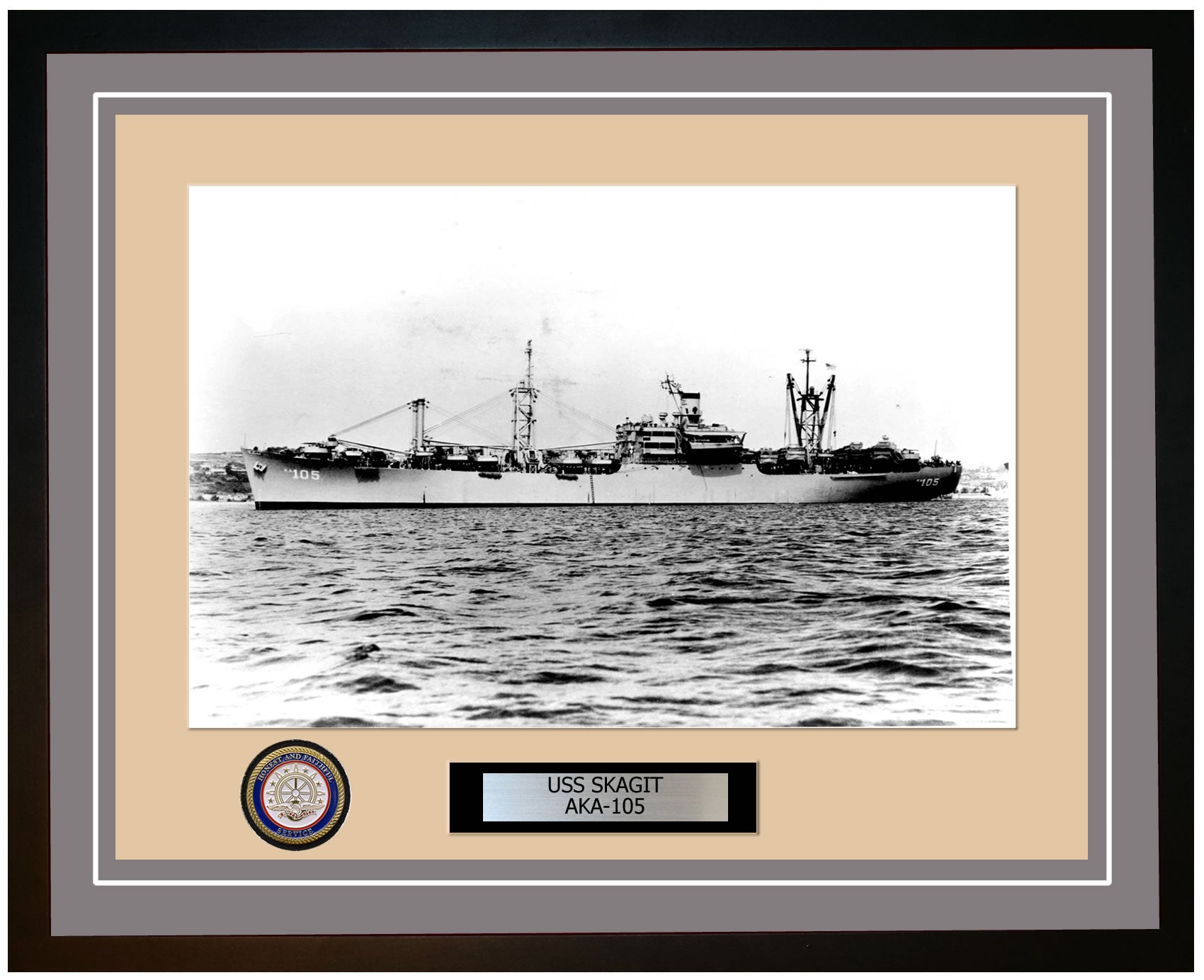 USS Skagit AKA-105 Framed Navy Ship Photo Grey