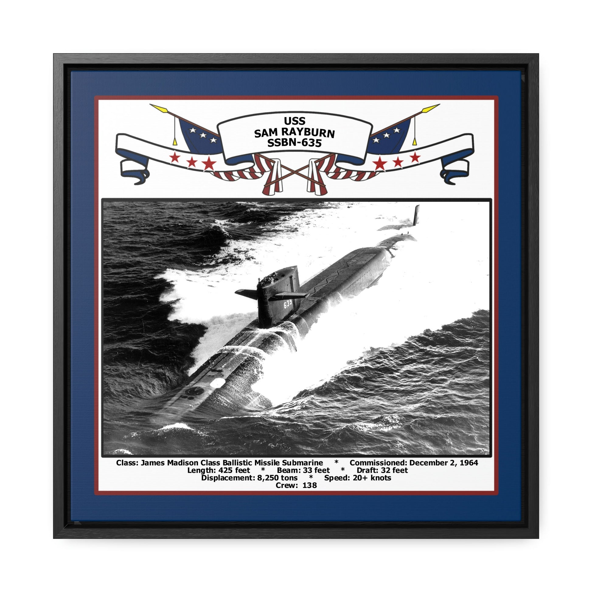USS Sam Rayburn SSBN-635 Navy Floating Frame Photo Front View
