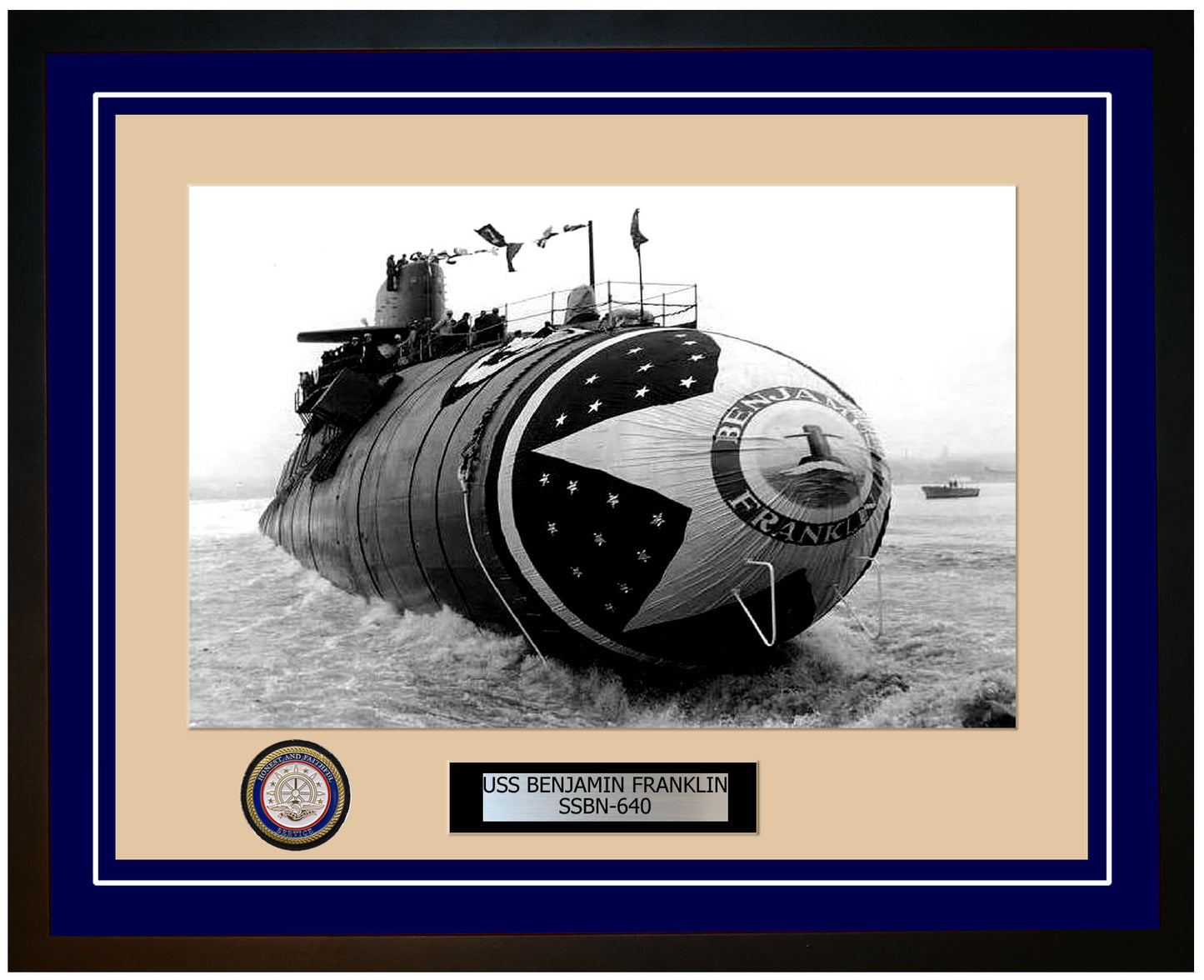USS Benjamin Franklin SSBN-640 Framed Navy Ship Photo Blue