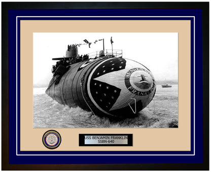USS Benjamin Franklin SSBN-640 Framed Navy Ship Photo Blue